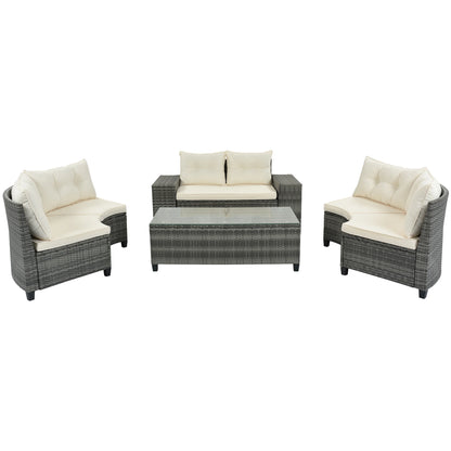 8-pieces Outdoor Wicker Round Sofa Set, With Rectangular Coffee Table