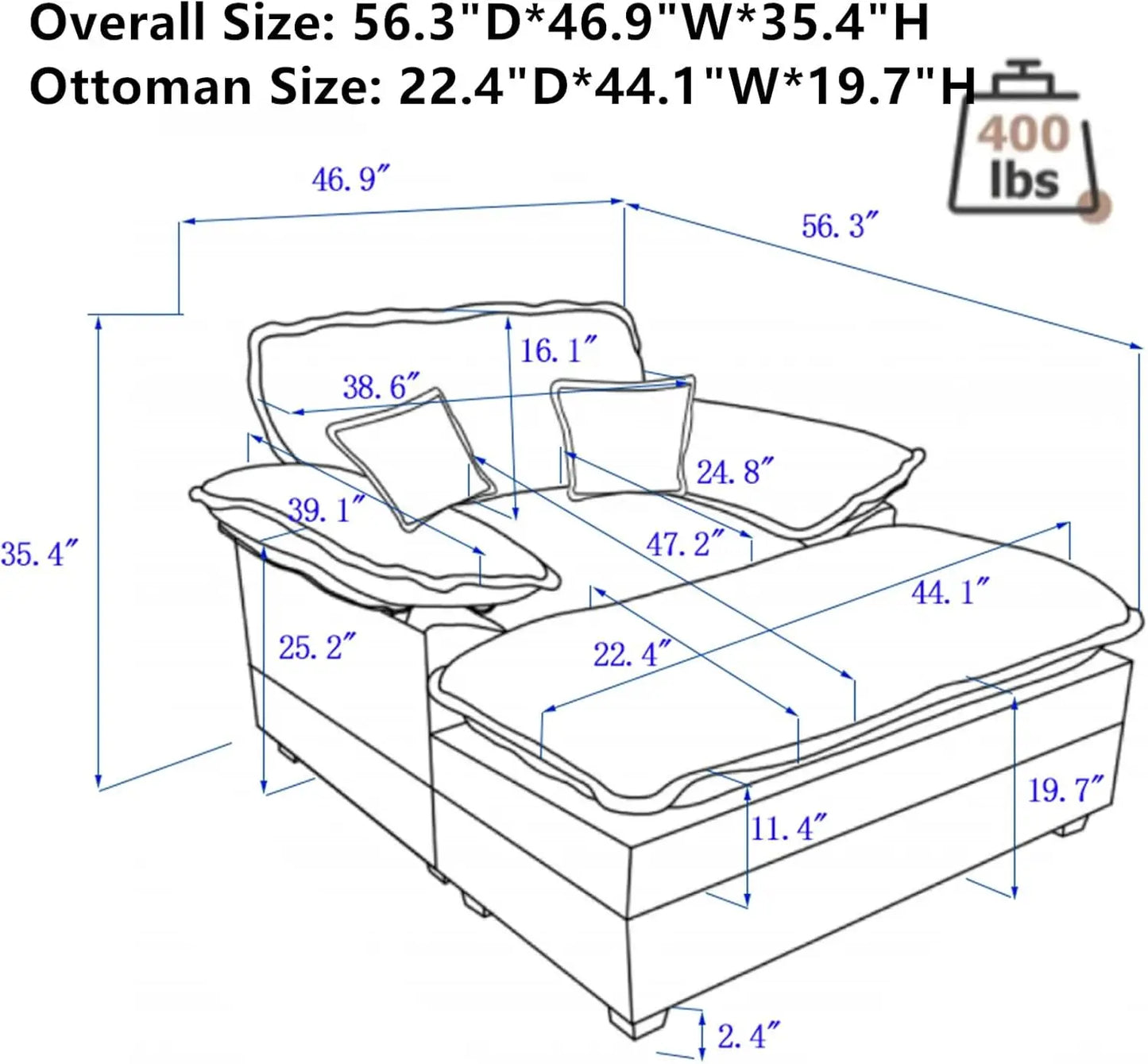 Oversized Chaise Lounge Chair Large Chaise Lounge Chair Indoor with Ottoman And 2 Pillows, Modern Deep Seat Corduroy