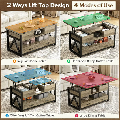40" Lift Top Coffee Table,4 in 1 Multi-Function Lift Coffee Tables with Storage Drawers and Hidden, Customized
