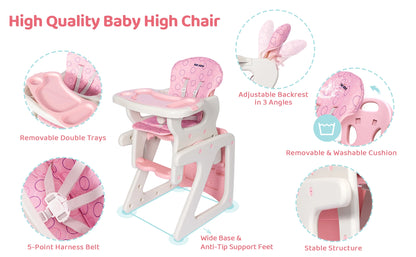 Baby High Chair Foldable  &  2-in-1 with Table Footrest,