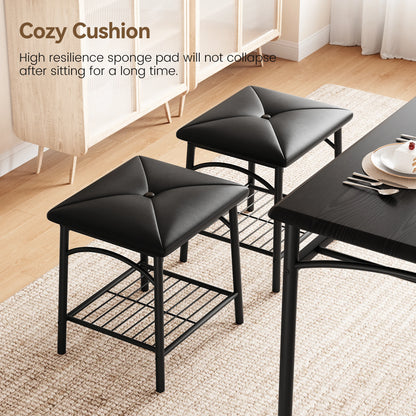 Dining Table Set for 4, Kitchen Table Set with Upholstered Bench and Square Stools, Metal and Wood Dining Room Table Set