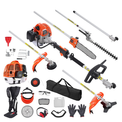 6-in-1 MultiFunctional Trimming Tools Gas Hedge Trimmer Weed Eater String Trimmer Brush Cutter Edger Pole Chainsaw