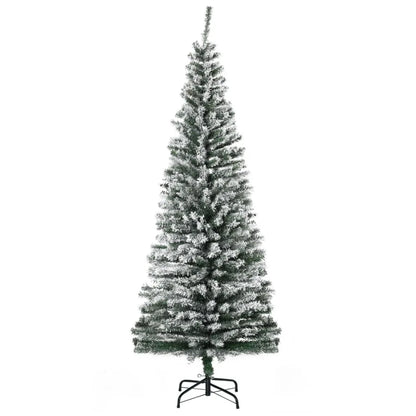 6' Tall Unlit SnowFlocked Slim Artificial Christmas Tree with Realistic Branches