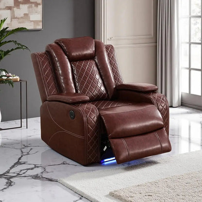 Leather Power Recliner Chair with LED, Luxury Reclining Chair Sofa, Living Room Furniture Sets, Premium Breathing, Customized