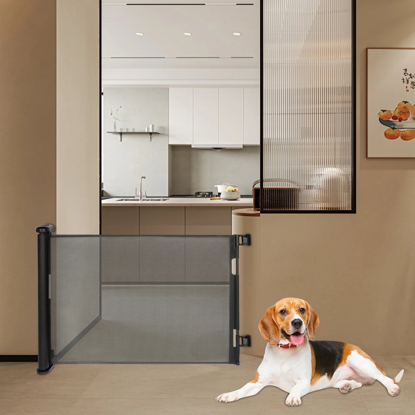 White/Black Iron Pet Fence 40-300cm Adjustable 84cm Height 10-40lbs Small Medium Dogs Indoor Safety Gate