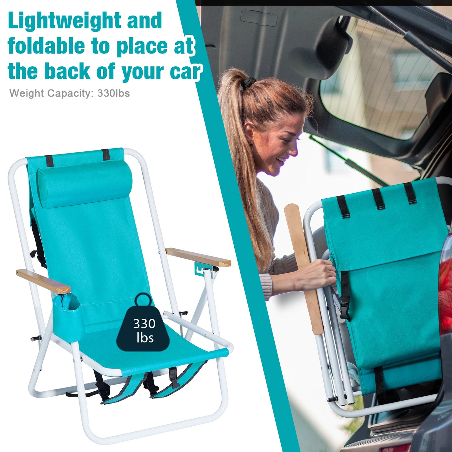 Folding Beach Chair Set of 2 for Adults, 4 Position Portable Backpack Foldable Camping Chair