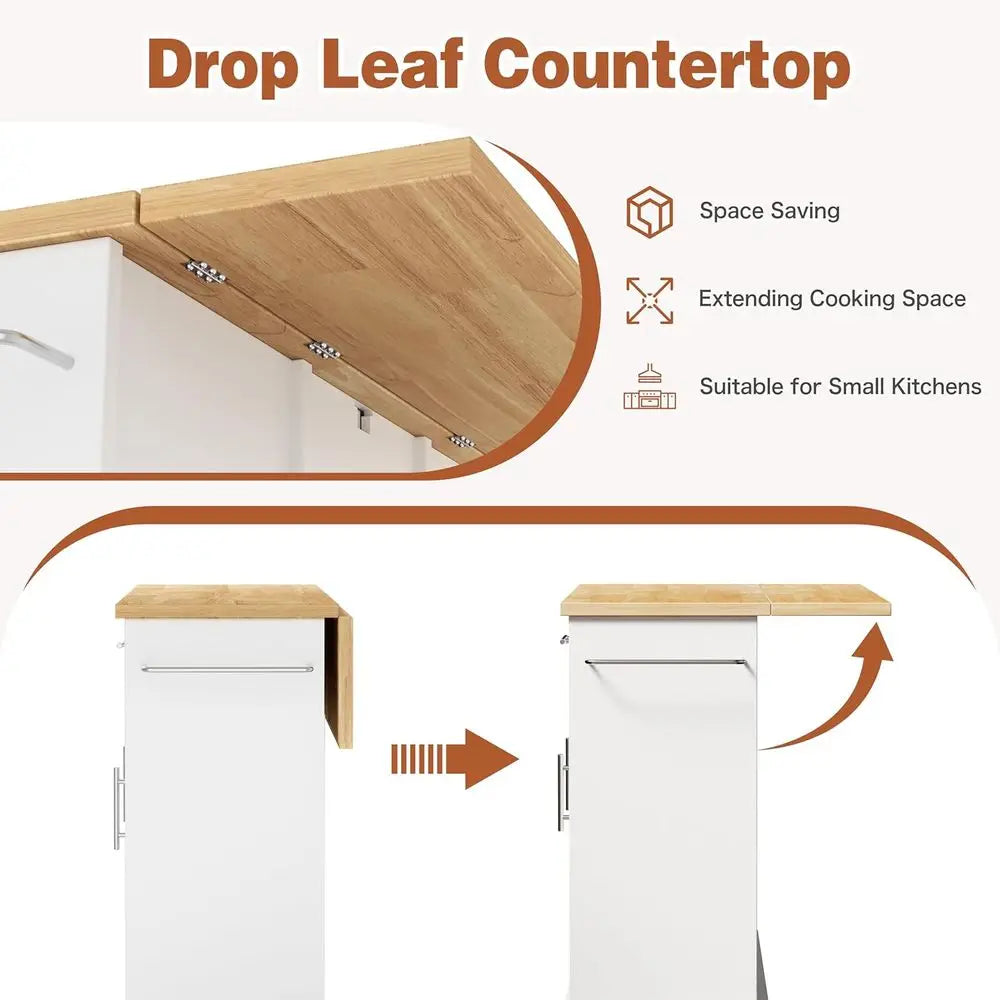 Rolling Kitchen Island Cart with Storage, Drop Lea Countertop, Ders & Towel Rack, Mobile Kitchen Table on Wheels