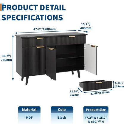 Modern Farmhouse Buffet Cabinet with Fluted Design Kitchen Storage Sideboard & Coffee Bar Cabinet for Living Room Hallway