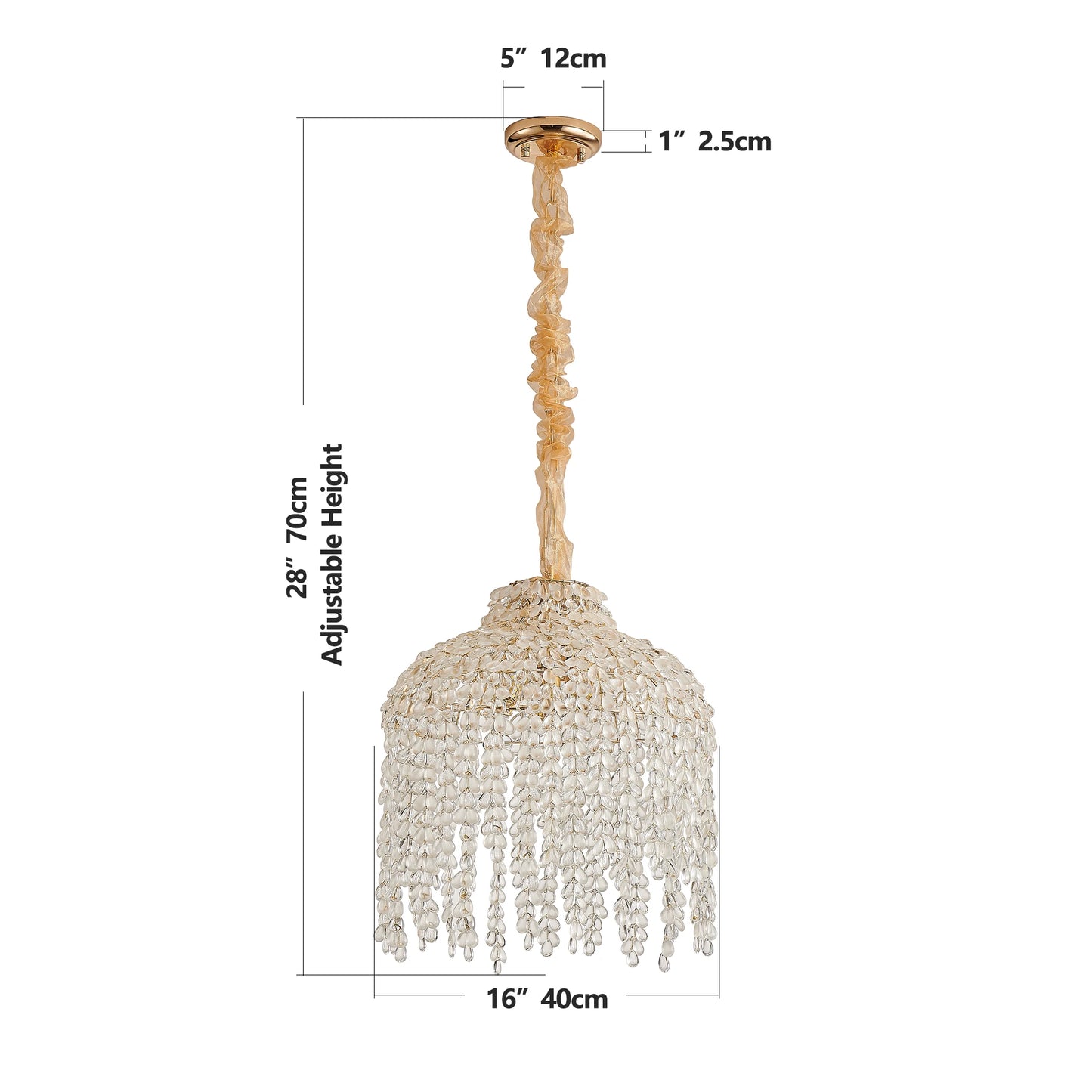 16 Inch 5 Light Gold Crystal Chandelier Elegant Waterfall Design with Gold Finish for Living Room Dining Room Bedroom