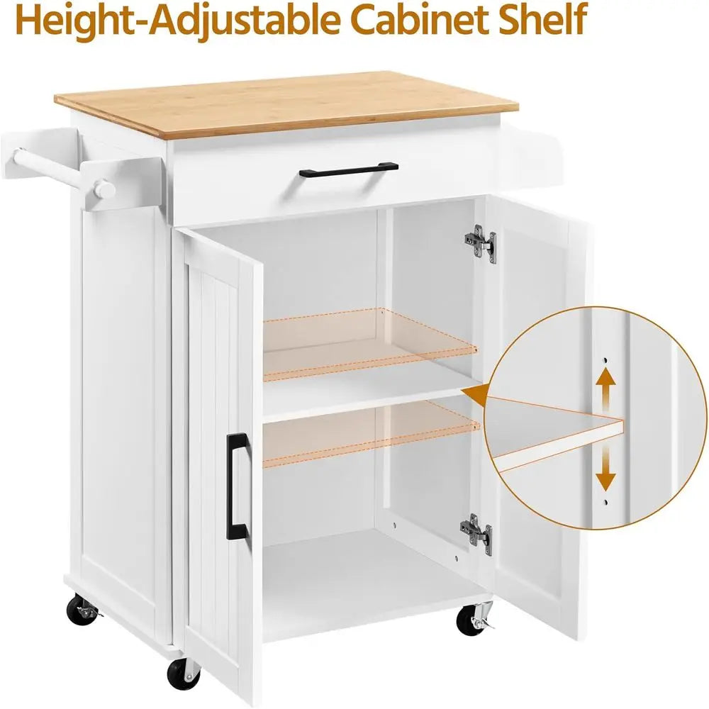 Kitchen Cart with Bamboo Tabletop, Rolling Kitchen Island