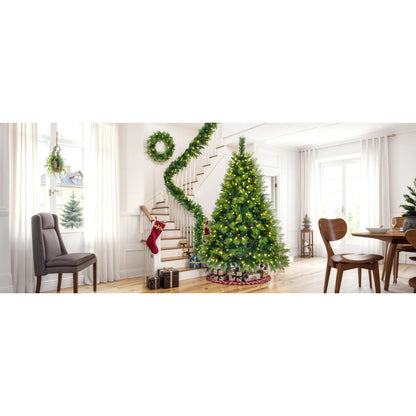 6FT Grass Green Pine Christmas Tree, Pre-Lit with Garland & Wreath,