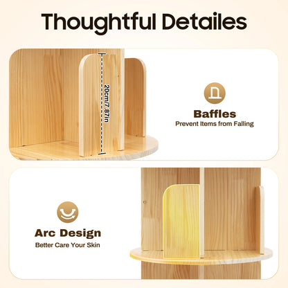4 Tier Rotating Bookshelf with Legs,Floor Standing Stackable Wood Round Bookshelf 360 Display Book Shelf for Living Room Bedroom