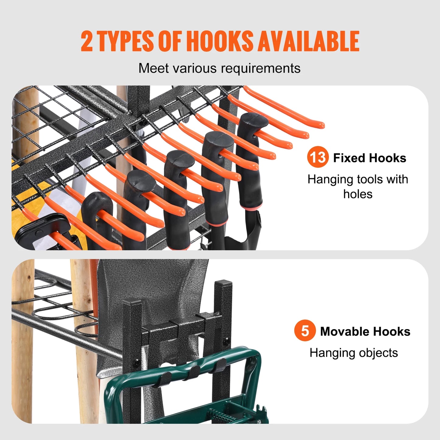 Garden Tool Organizer Yard Tool Tower Rack with Hooks Wheels Long-Handled Rake Stand Holder for Garage Storage