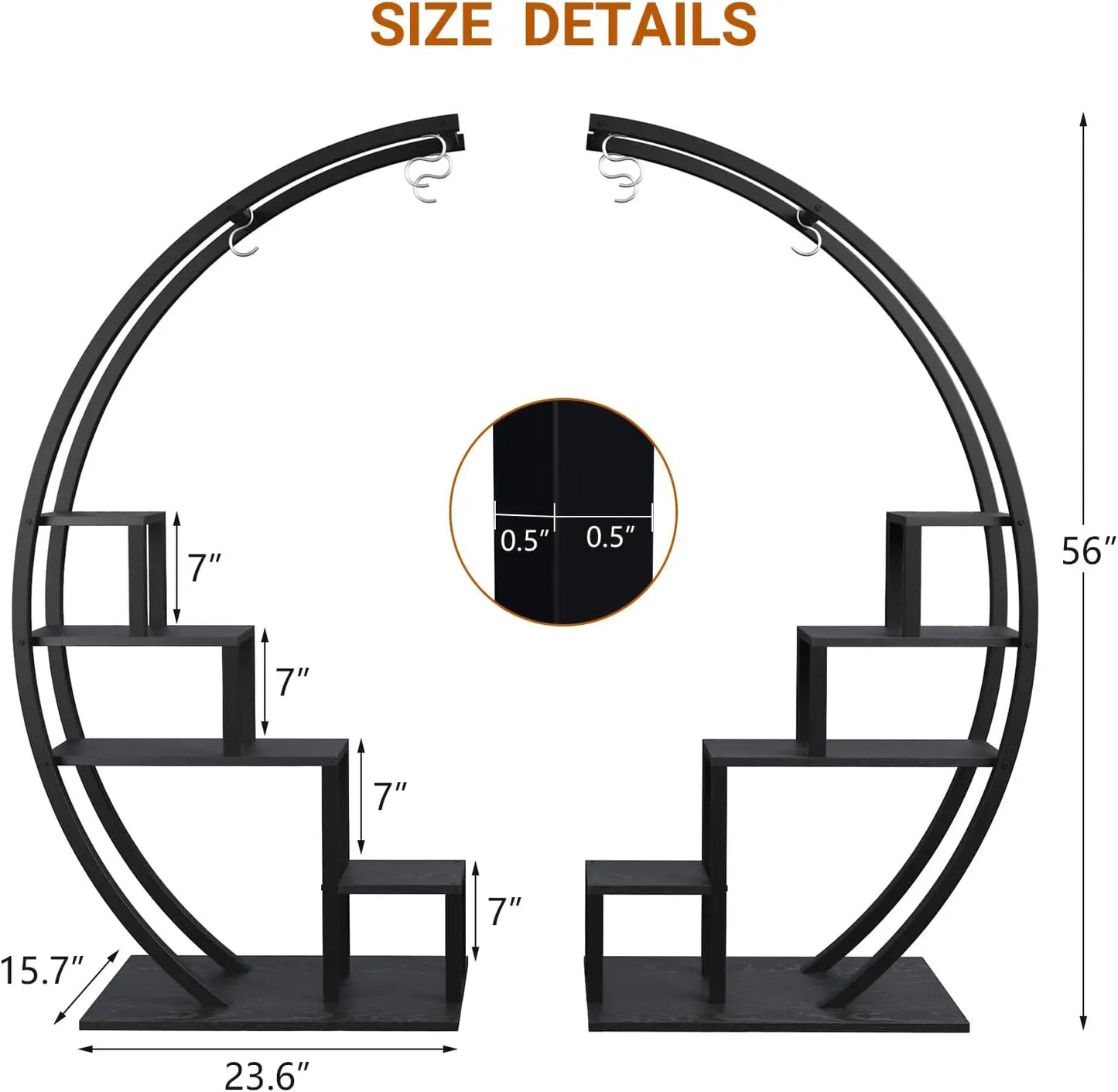 2pcs 5-Tier Metal Plant Stand Indoor Half Moon Shape