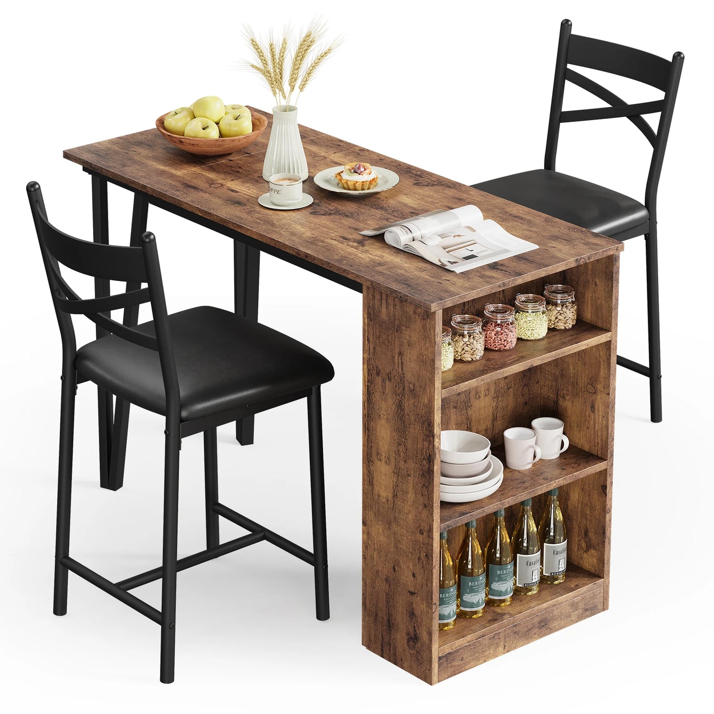 Kitchen Bar Table and Chairs for 2, 3-Piece Kitchen Table Set, Expandable Counter Height Bar Table Set