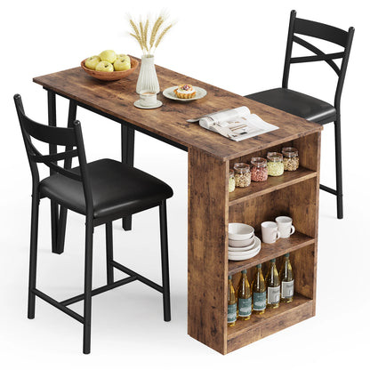 Kitchen Bar Table and Chairs for 2, 3-Piece Kitchen Table Set, Expandable Counter Height Bar Table Set