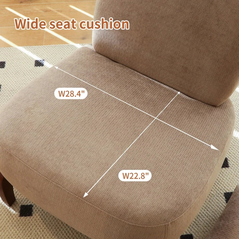 Camel Accent Chair with Solid Wood Legs, Soft Fabric Armless Reading Chair for Living Room Bedroom Apartment Balcony
