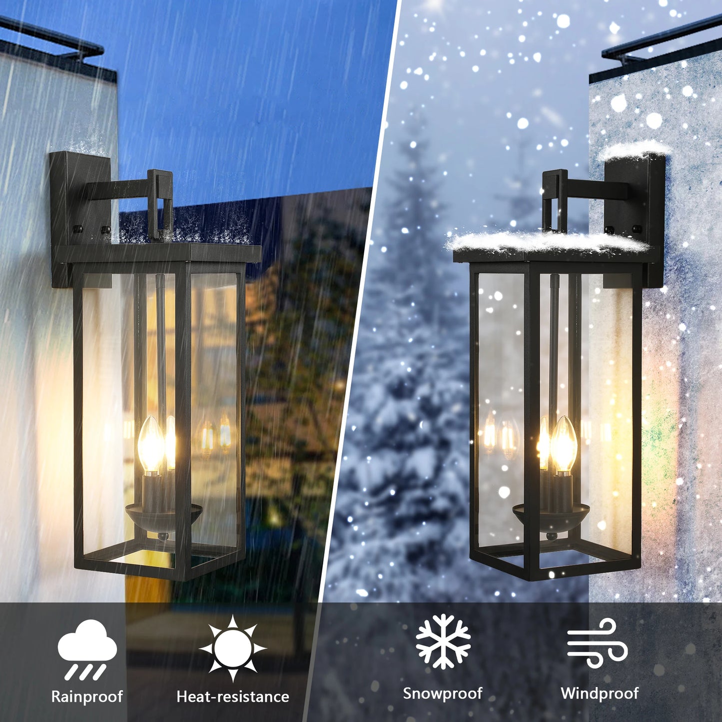 Outdoor Wall Lantern with Dusk to Dawn Sensor Matte Black Finish Clear Glass Panels Weatherproof Exterior Light
