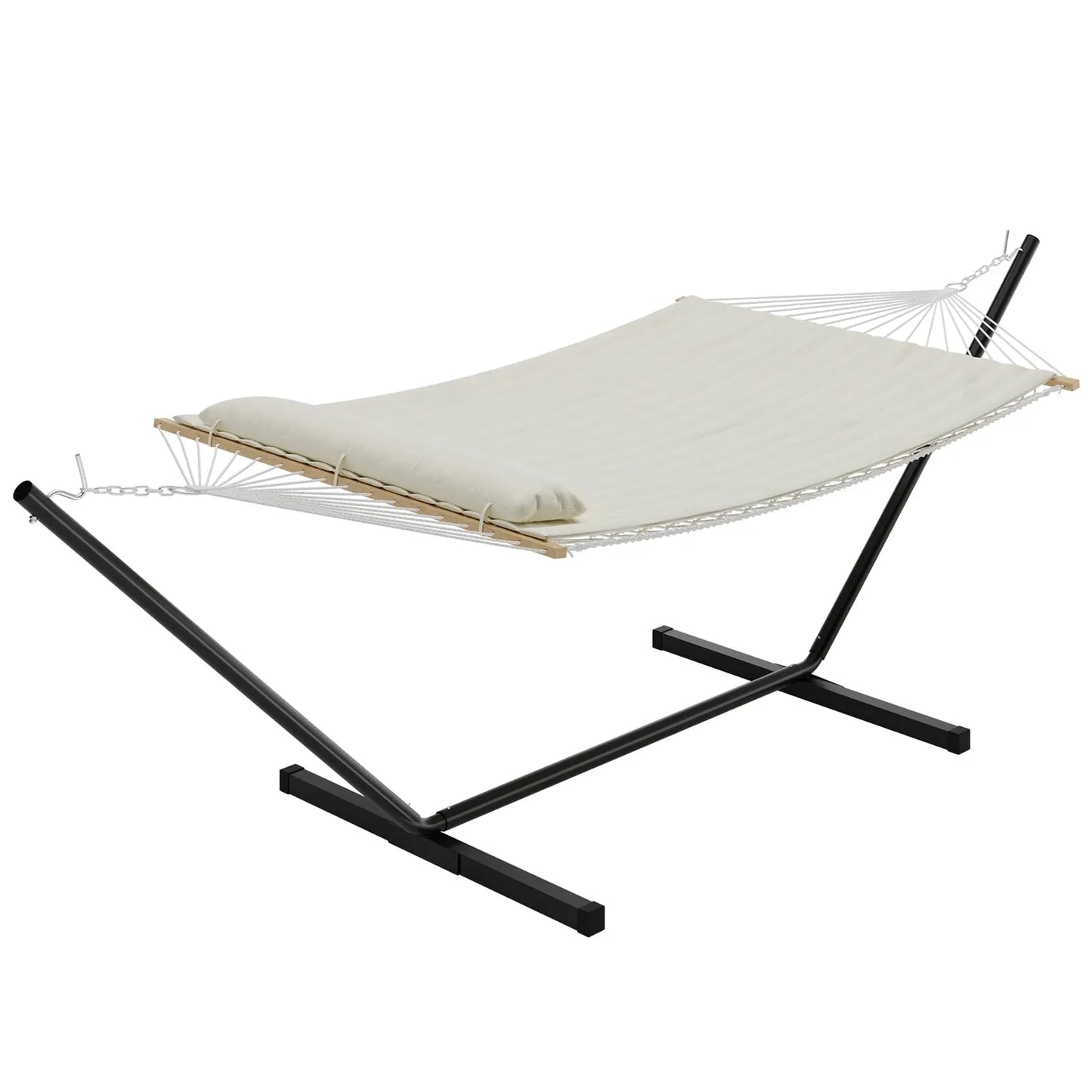 Portable Double Hammock With Stand, 2 Person Heavy Duty Hammock For Outdoor With Pillow & Adjustable Steel Stand For Garden