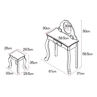 Princess Vanity Make Up Table Wooden Dressing Table With Mirror And Stool For