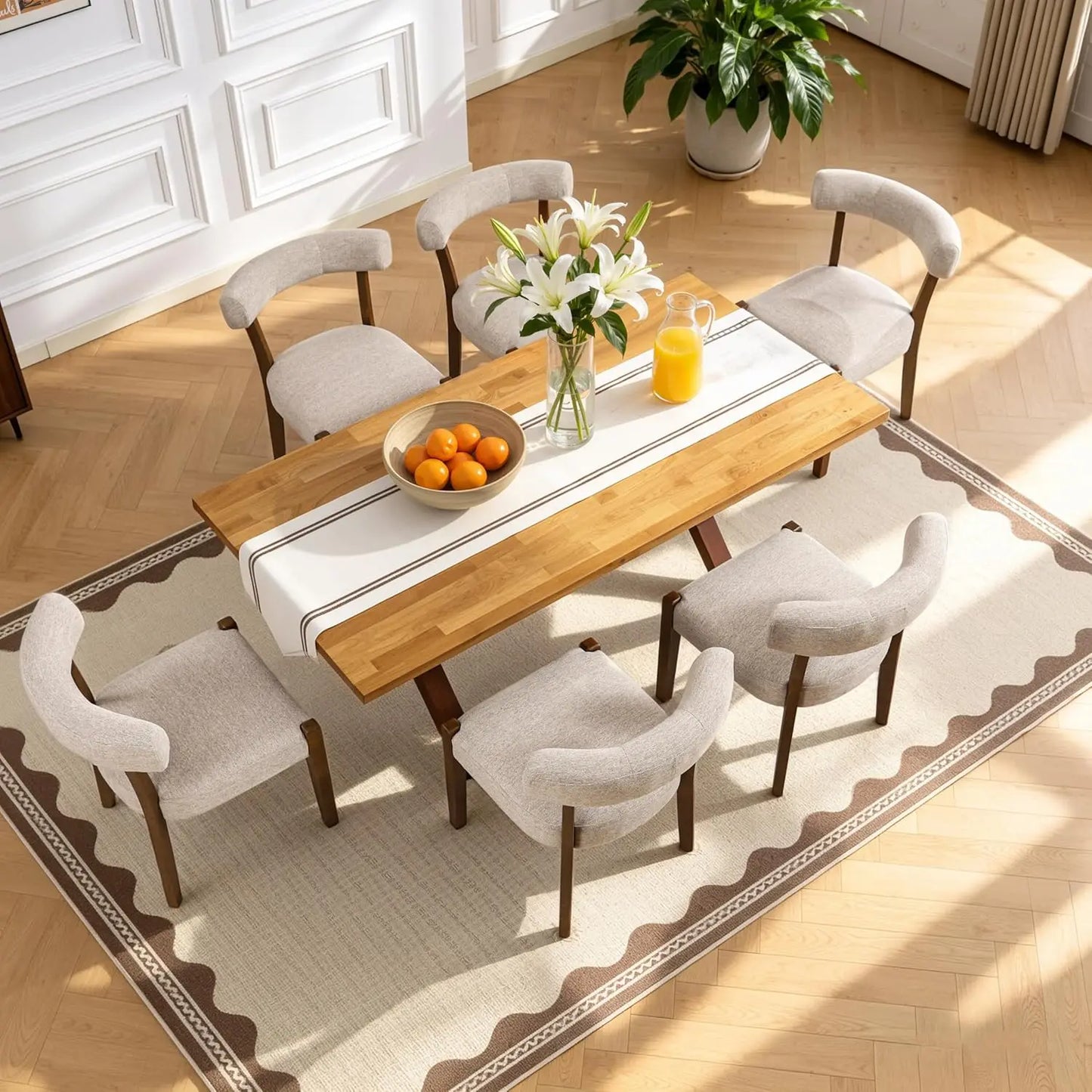 Modern Upholstered Dining Chairs Set of 8 – Mid-Century Walnut Wood Legs, Cushioned & Elegant
