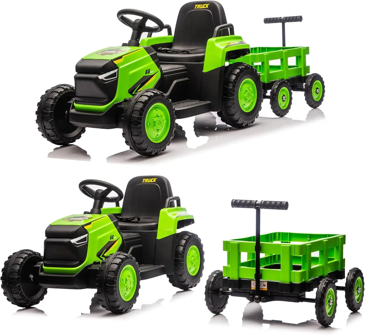 Toddlers Ride on Tractor with Detachable Garden Cart, 12V Electric Kids’ Vehicle Toys with Trailer, Up to 2.5 Mph Remote Control