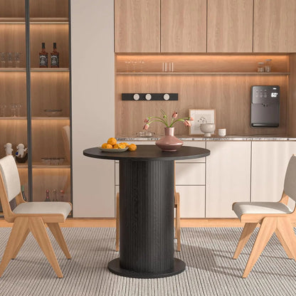 Round Dining Table for 2, Modern Farmhouse Kitchen Table, Small Circle Dining Tables with Wood Strip Base, Customized