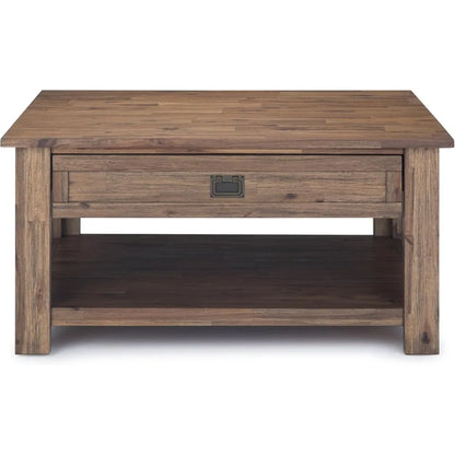 Square Coffee Table - 38 Inch Wide Solid Acacia Wood Living Room Table In Rustic Natural Aged Brown