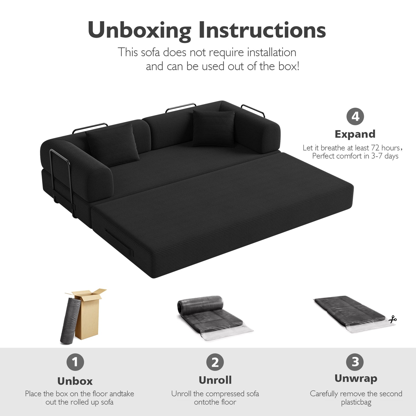 Convertible Floor Sofa Bed with Fixed-Shape Frame,  5-in-1 DIY Combination Modular Sofa,  for Living Room Bedroom Playroom