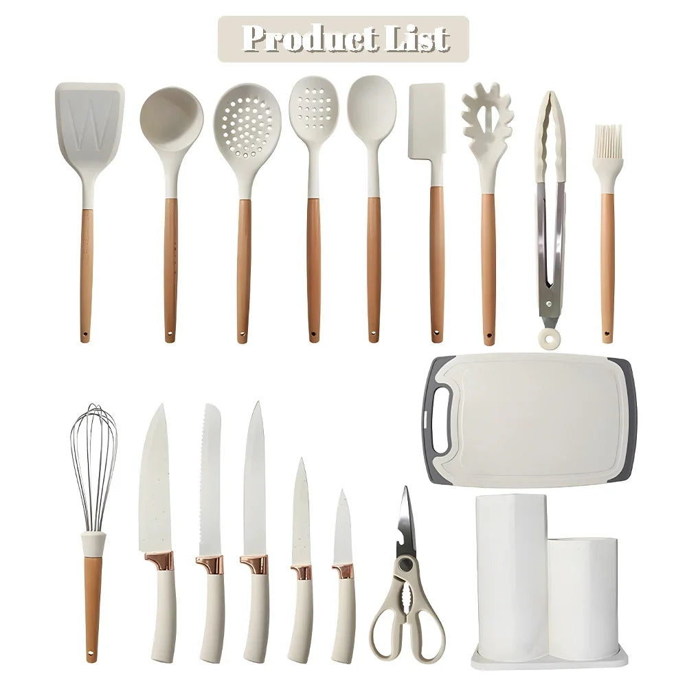 Kitchen Knives Heat-Resistant Non Stick Soup Spoon Cooking Set with Scissors Peeler Cut Meat