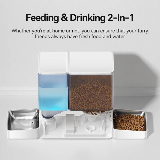 2In1 Automatic Pet Feeder Gravity Water Fountain 8.5L Button Version Auto Cat Kibble Dispenser with Water Refill Drinker
