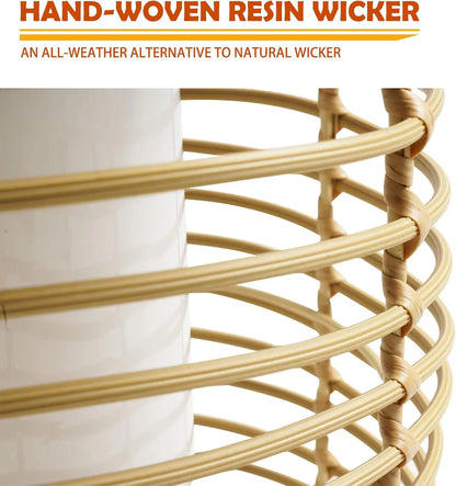 Floor Lamp Set of 2, 14-inch Wicker Woven LED Lamp, Water-Resistant