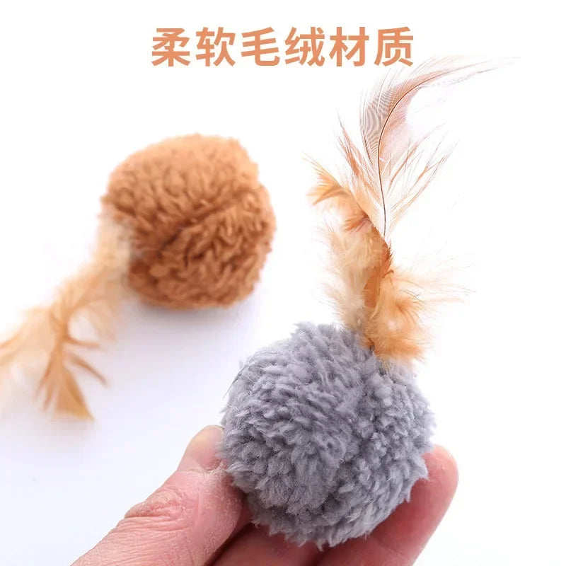 Cat toy plush ball with feathers interactive fun chase pet supplies Throwing Funny Interactive Plush Toy