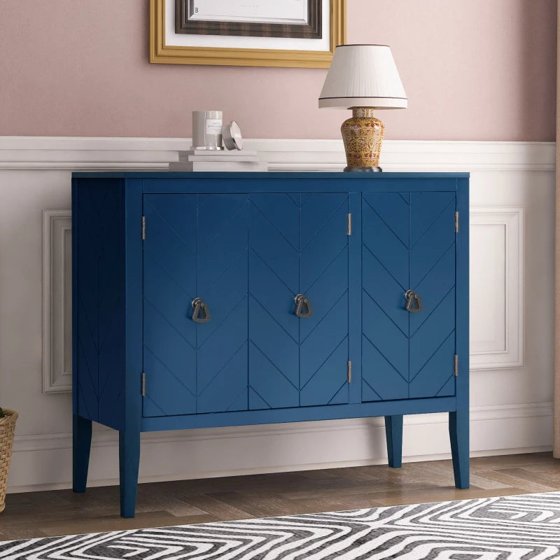 Adjustable Shelf Storage Sideboard With 3 Retro Metal Handles And 4 Pinewood Legs  For Entryway  Living Study Room