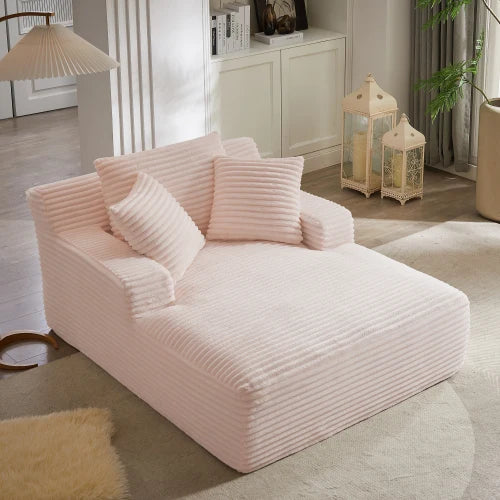 Oversized Chaise Lounge Chair Corduroy Oversized Boneless Couch Sofa Bed Reading Chair Sleeper Chaise with 3 Pillows, Blue