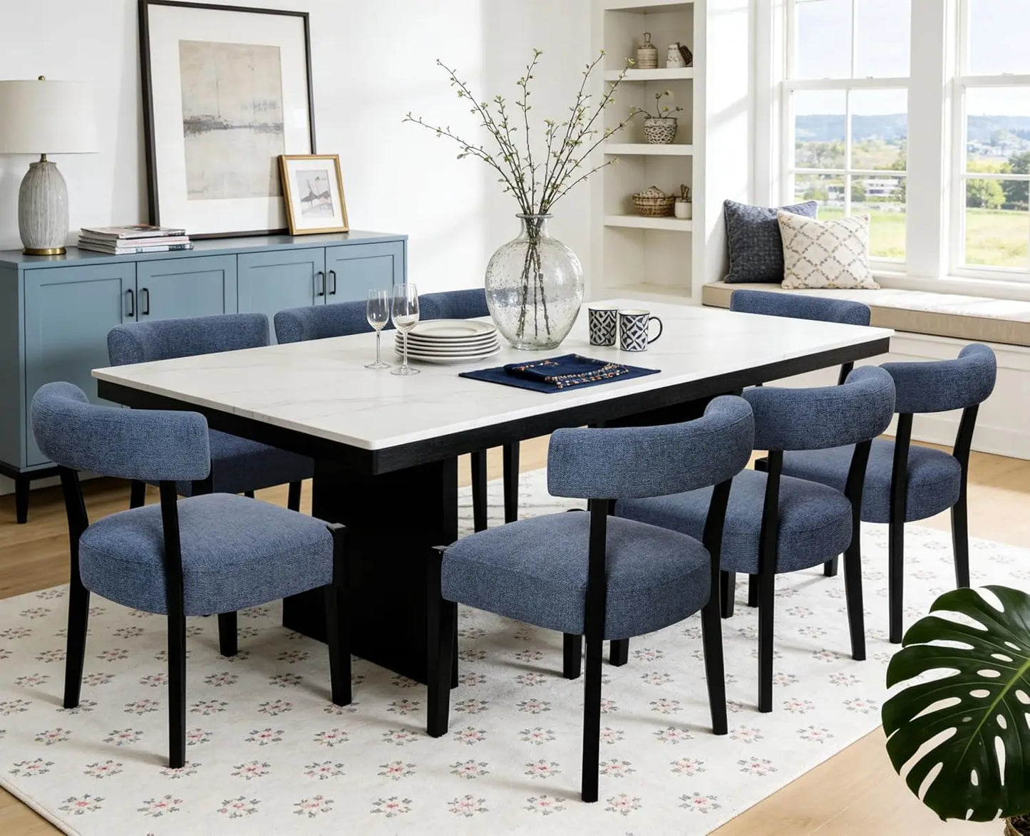 Modern Upholstered Dining Chairs Set of 8 – Mid-Century Walnut Wood Legs, Cushioned & Elegant