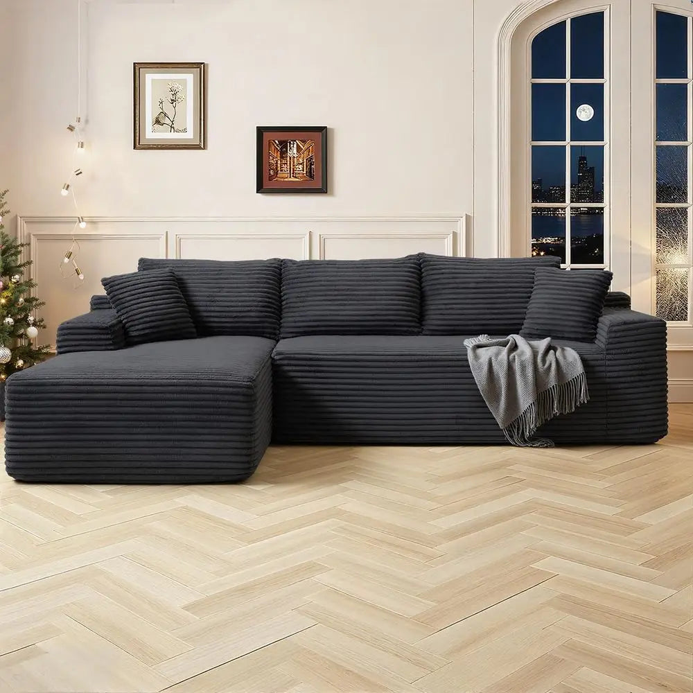 Cloud Sectional Couch, Modern Modular Sectional Sofa with Deep Seat, Corduroy Boneless Couches with L Shape Chaise for Living