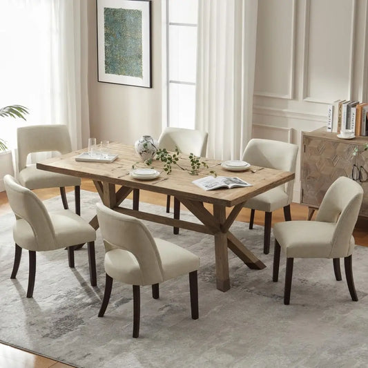 Dining Table Set Extendable Round Dining Table with 6 Chairs, Wooden Kitchen Table and Chairs Set with Storage Base