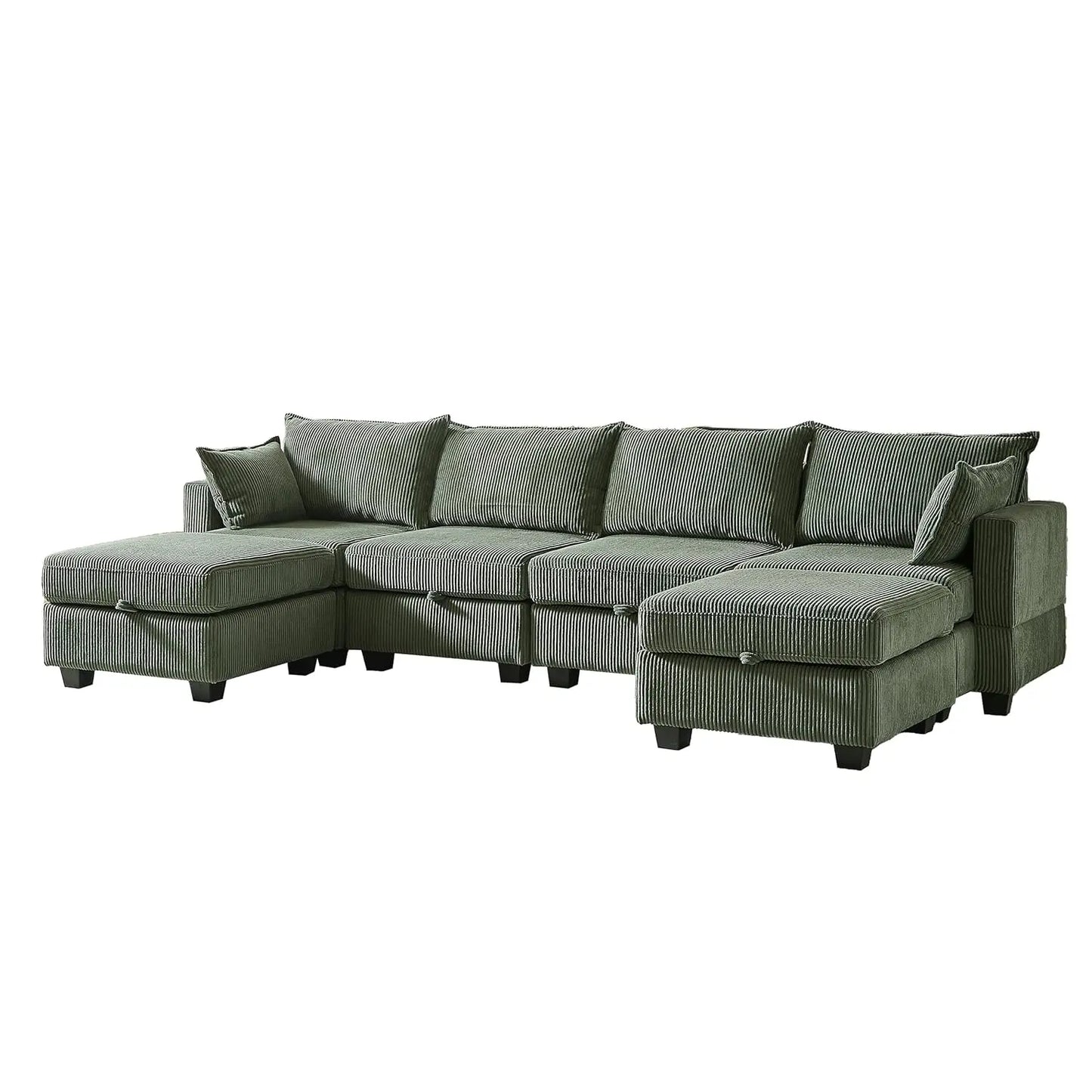 U-Shaped Modular Sectional Sofa with Storage Ottoman, Corduroy Upholstered Convertible Couches with Chaise