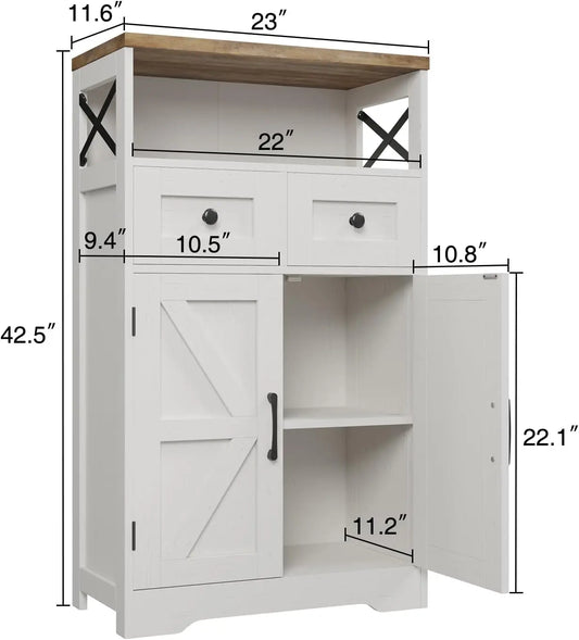 Set of 2 Storage Cabinet w Barn Door Drawer