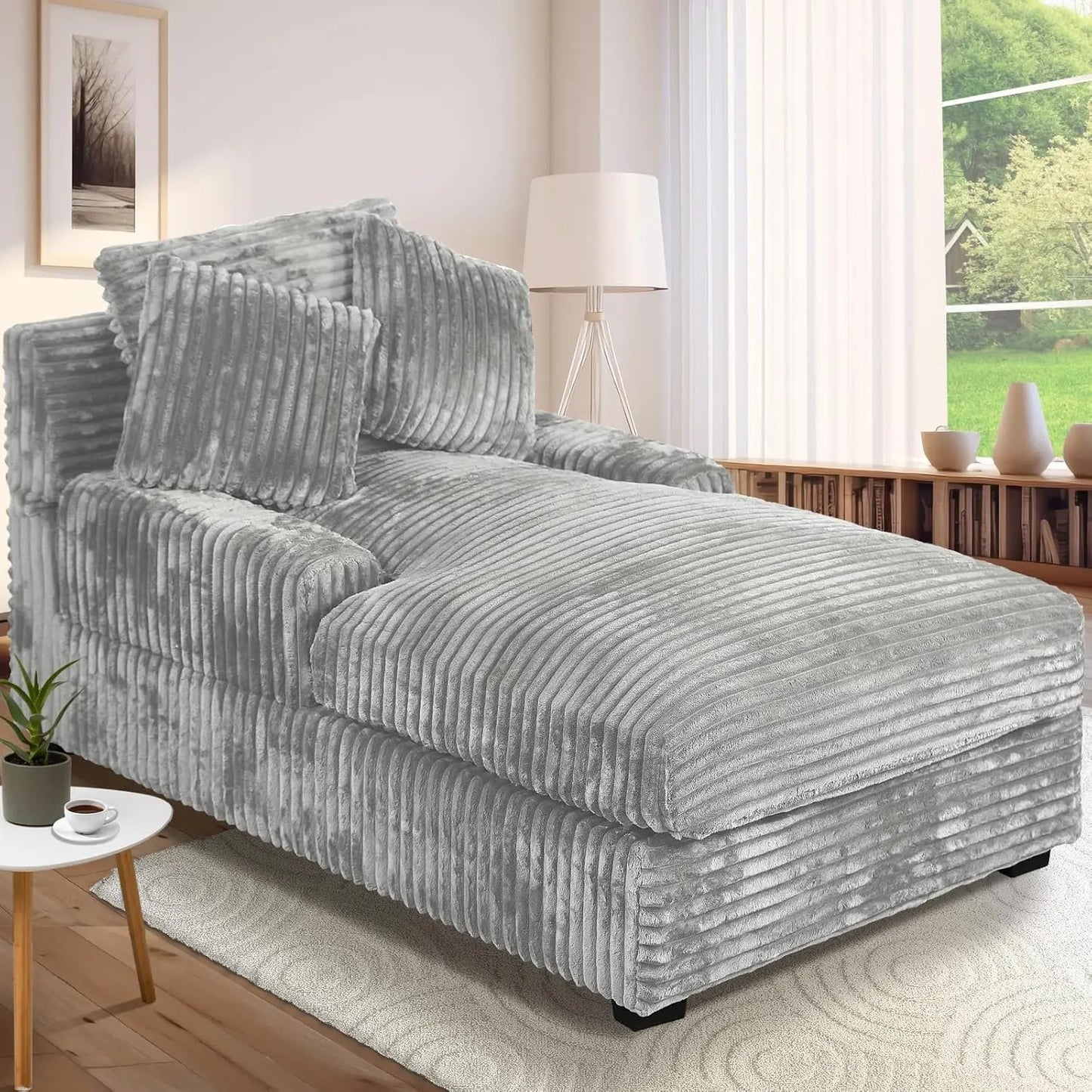 Adjustable Backrest Chaise Lounge Sofa Bed w/ Lumbar Pillows Upholstered Sleeper for Living Room Bedroom Office