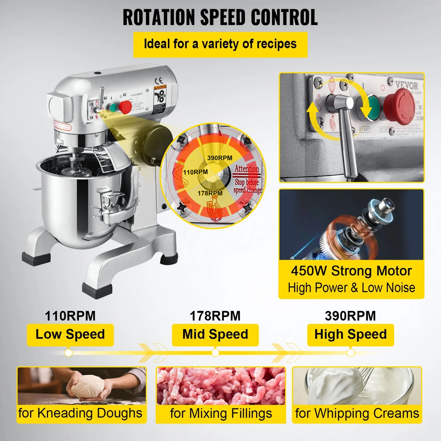 Electric Dough Machine Stainless Steel Commercial Cream Egg Whisk Mixer Processor Kitchen Food Stand Blender