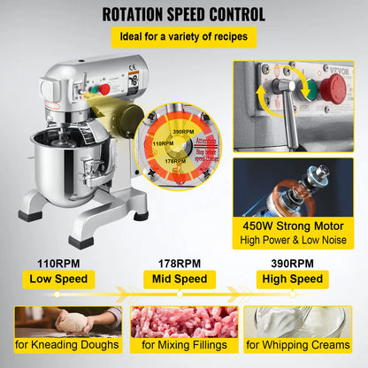 Electric Dough Machine Stainless Steel Commercial Cream Egg Whisk Mixer Processor Kitchen Food Stand Blender