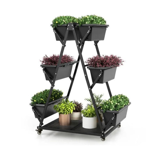 3Tier Vertical Raised Garden Bed with 4 Wheels and 6 Container Boxes