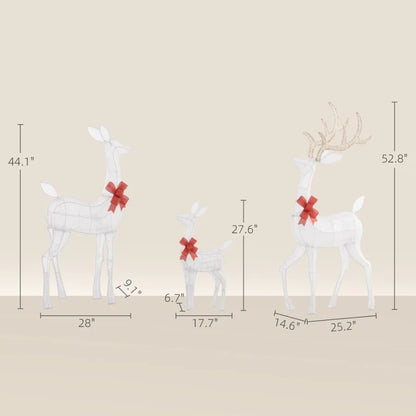 4.5ft 3Piece Light Up Christmas Deer Family Set of 3 Lighted Reindeer Christmas Drations with 2 LED Light Modes Stakes Zip Ties