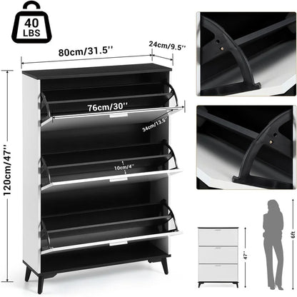 Shoe Cabinet Storage with 3 Flip Drawers, Narrow Shoe Rack C