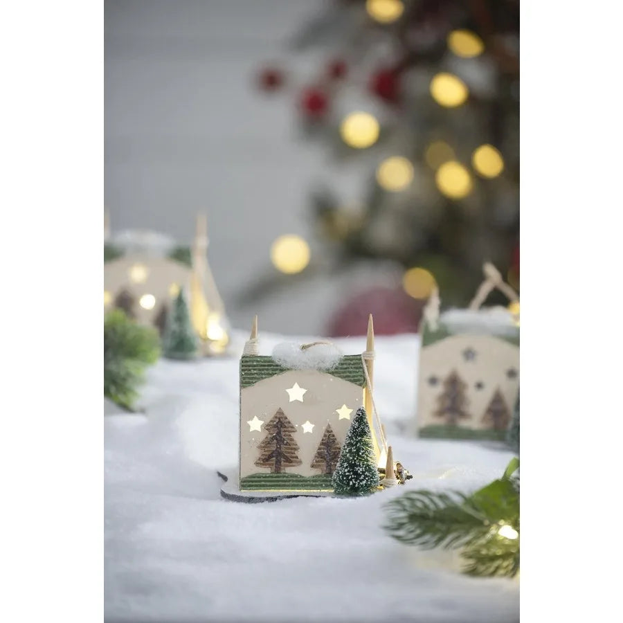 5x3.5x4 Cardboard Lited Tent Ornament Drative Hanging Christmas Tree Ornaments for Holiday Party Drations Set of 6