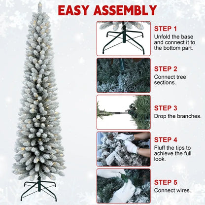 6Ft Pre-Lit Flocked Portland Pine Pencil Artificial Christmas Tree