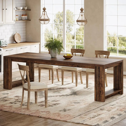 86.61-Inch Dining Table for 6 People, Modern Narrow Long Kitchen Table with Pedestal Base, Farmhouse Extra Long, Customized