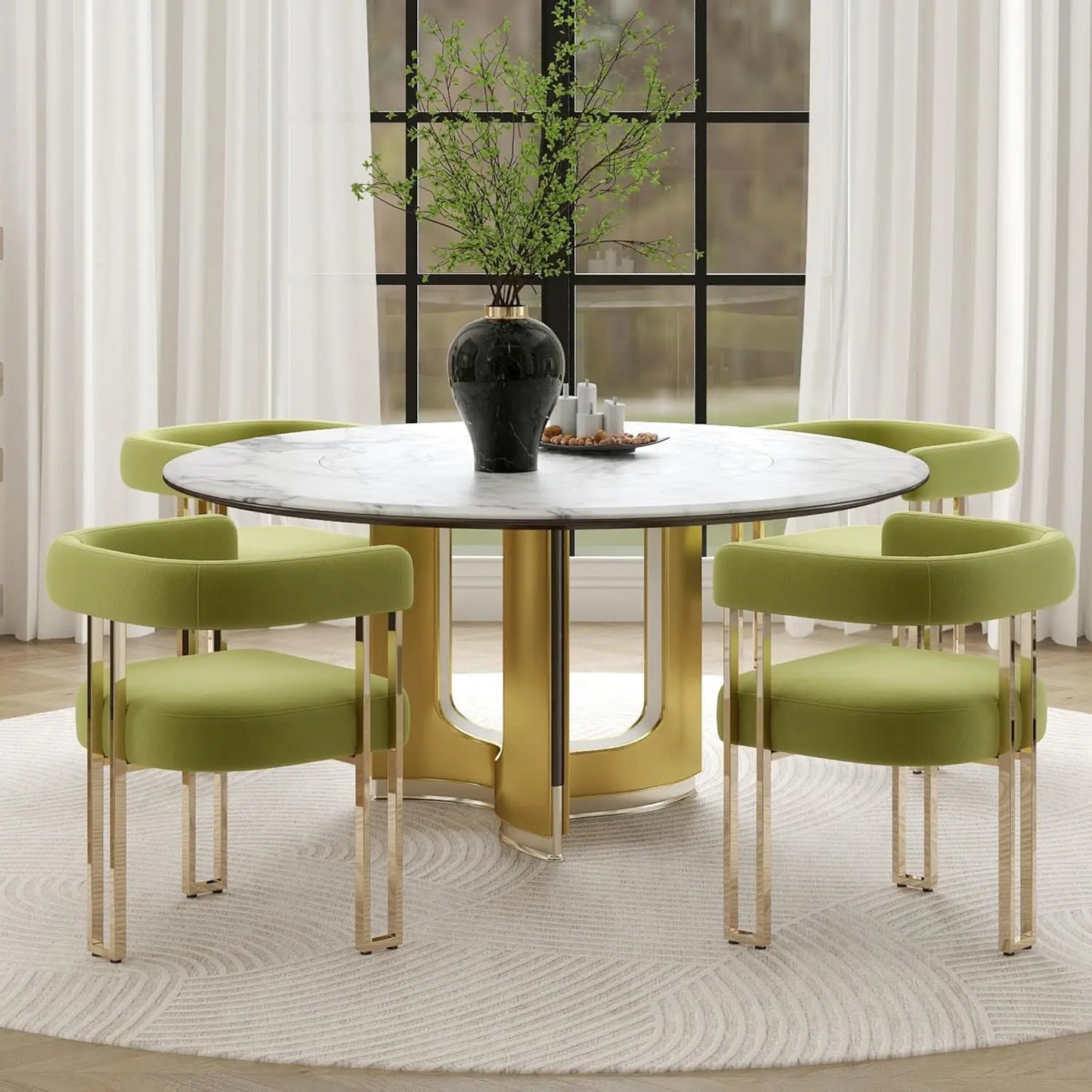 Black and Gold Modern Dining Chairs, Velvet Upholstered Barrel Armchairs with Metal Legs